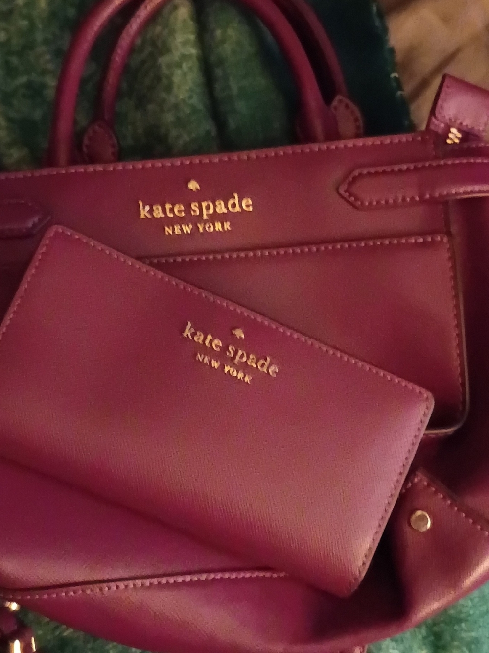 kate spade plum leather tote with matching wallet set